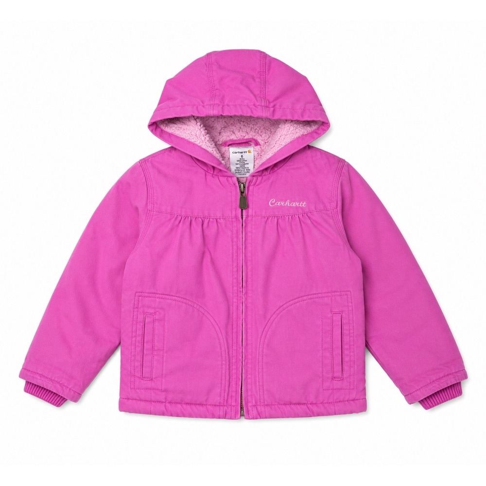 Carhartt Girls Pink Canvas Sherpa Lined Hooded Jacket Size 6 Workwear Coat